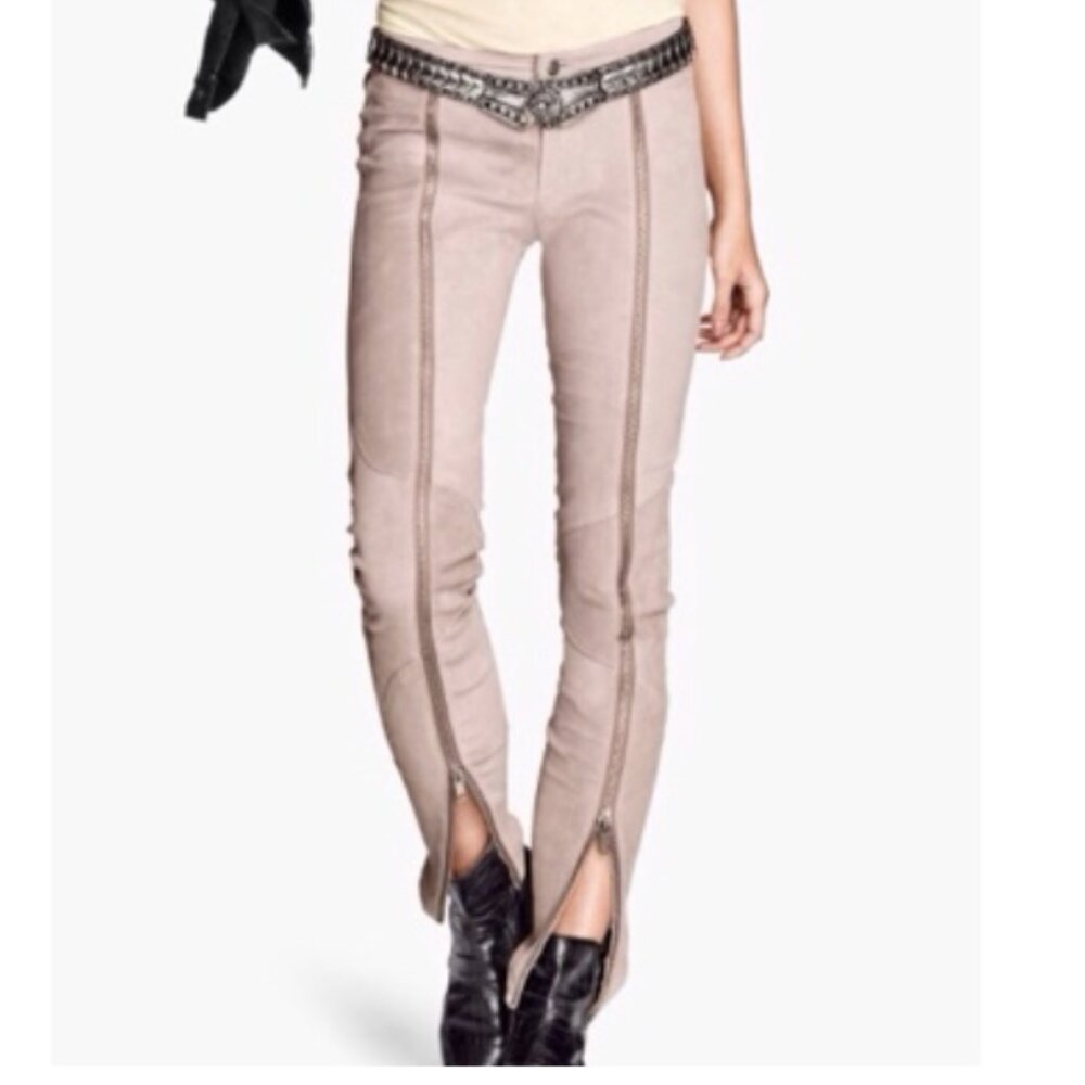 H&M blush suede zipper zip pants 4 NWT
